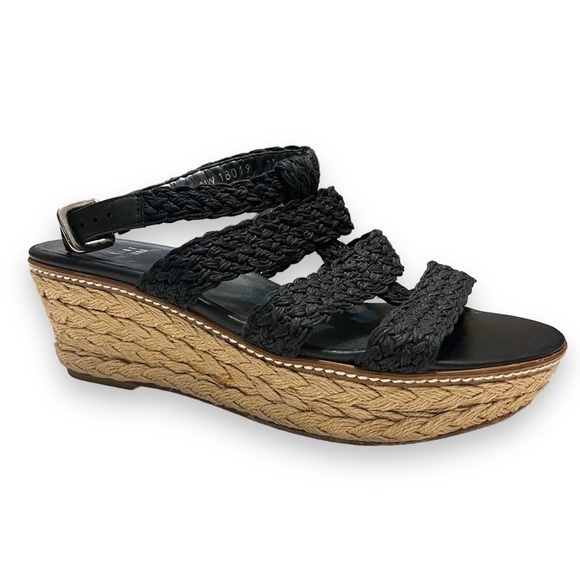 Stuart Wietzman Black Crochet Straps Espadrille Sandals - Picture 1 of 7